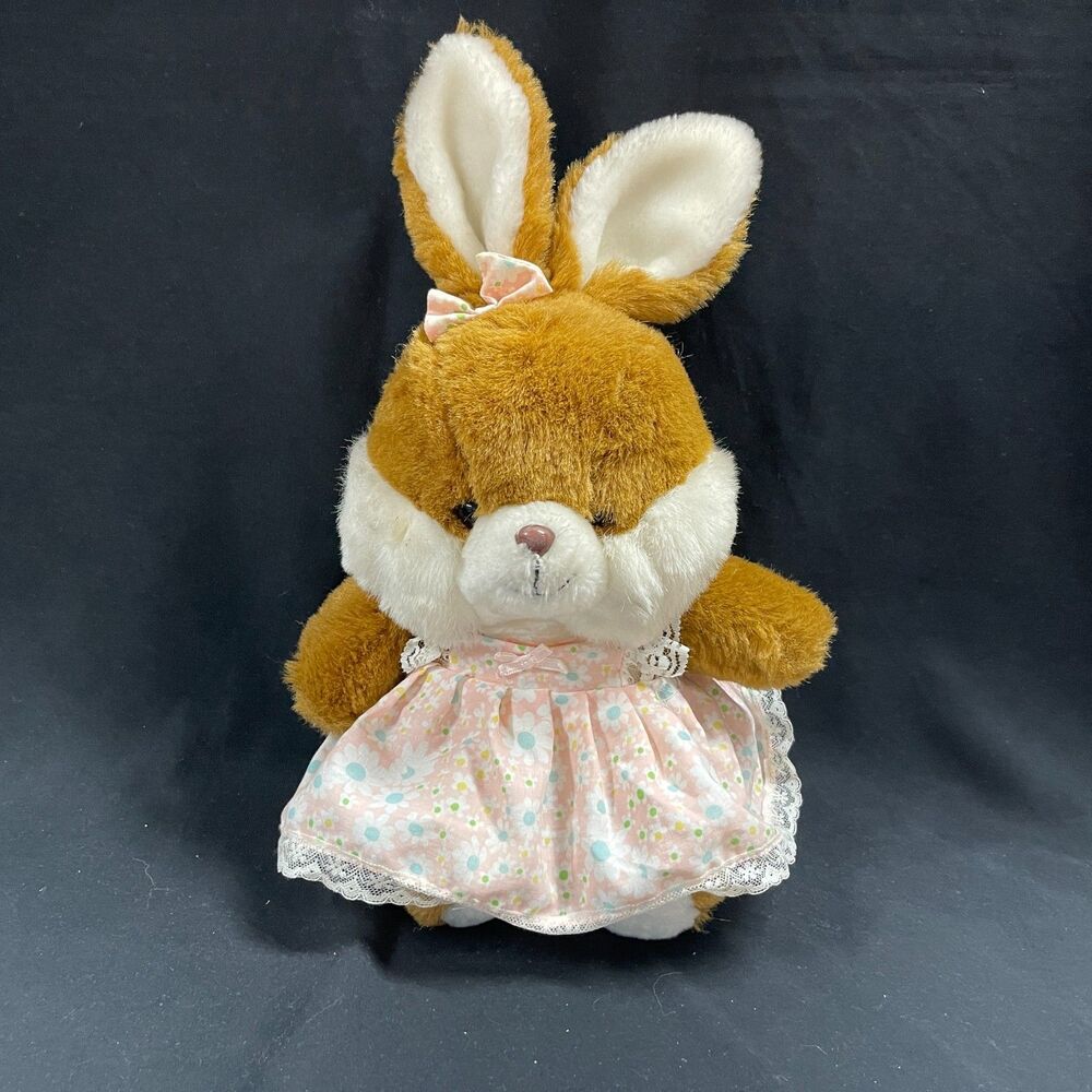 Playful Pals Plush Bunny Rabbit Mervyns Vtg Pink Dress Bow 13”